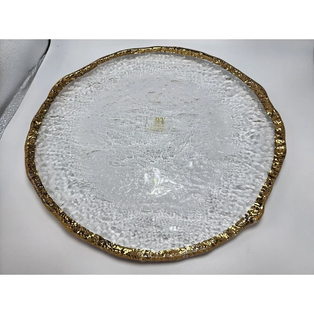 Glacier IVV Glass Charger Chop Plate Italy (Hand Decorated 10k Rim) READ!!!!